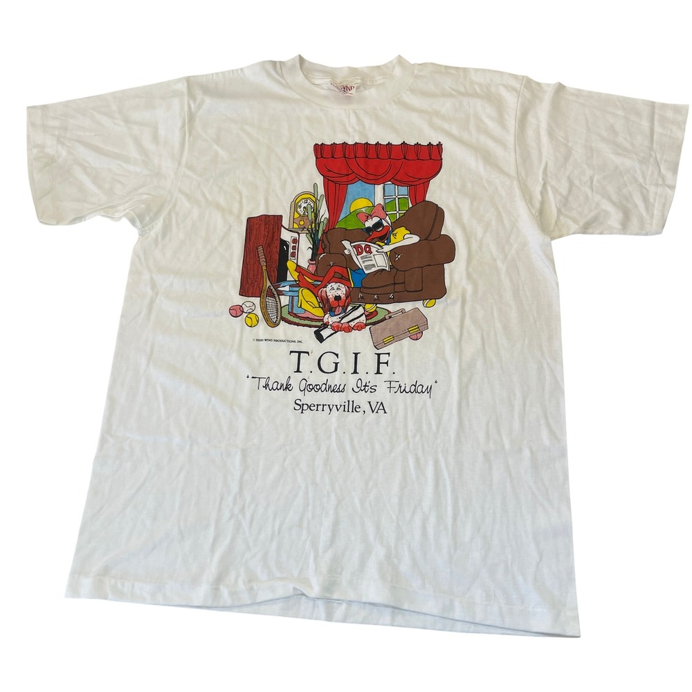Vintage High Wind Productions TGIF Sperryville VA Graphic T-Shirt White Large